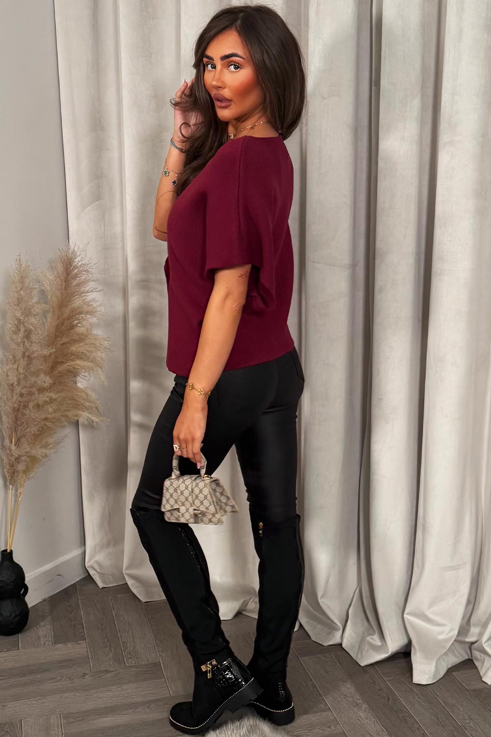 Burgundy Cape Cardigan with Gold Button | Xtralitty