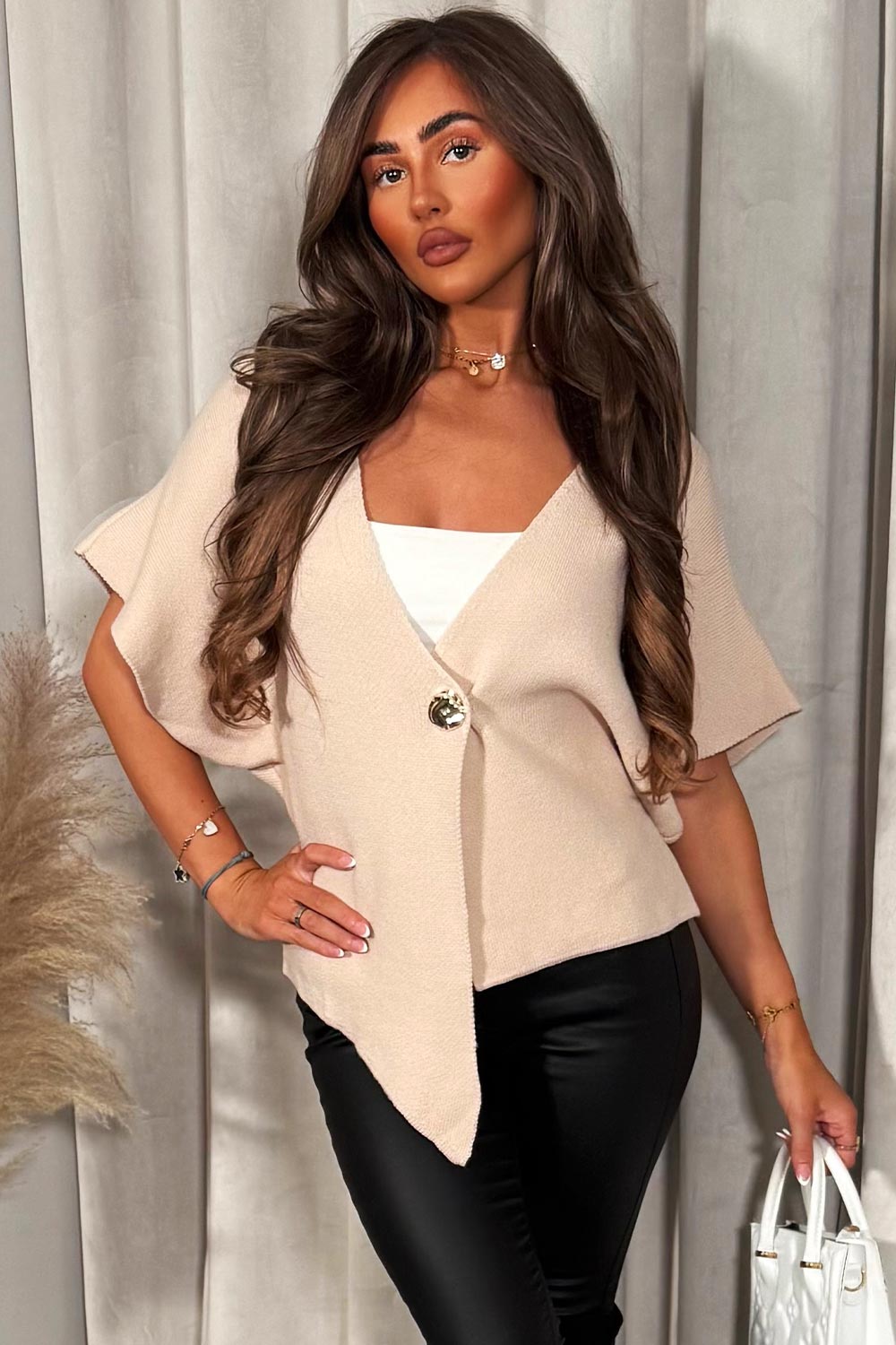 Beige Cape Cardigan with Gold Button | Xtralitty