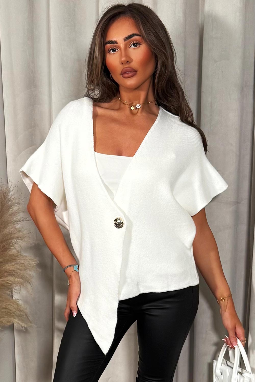 Cream Cape Cardigan with Gold Button | Xtralitty