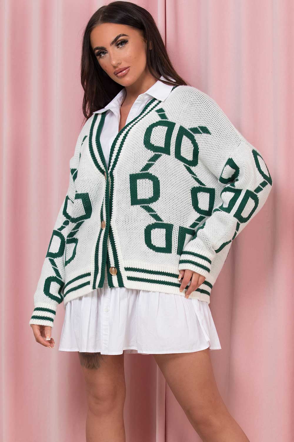 Cardigan with Chain Print Cream | Xtralitty