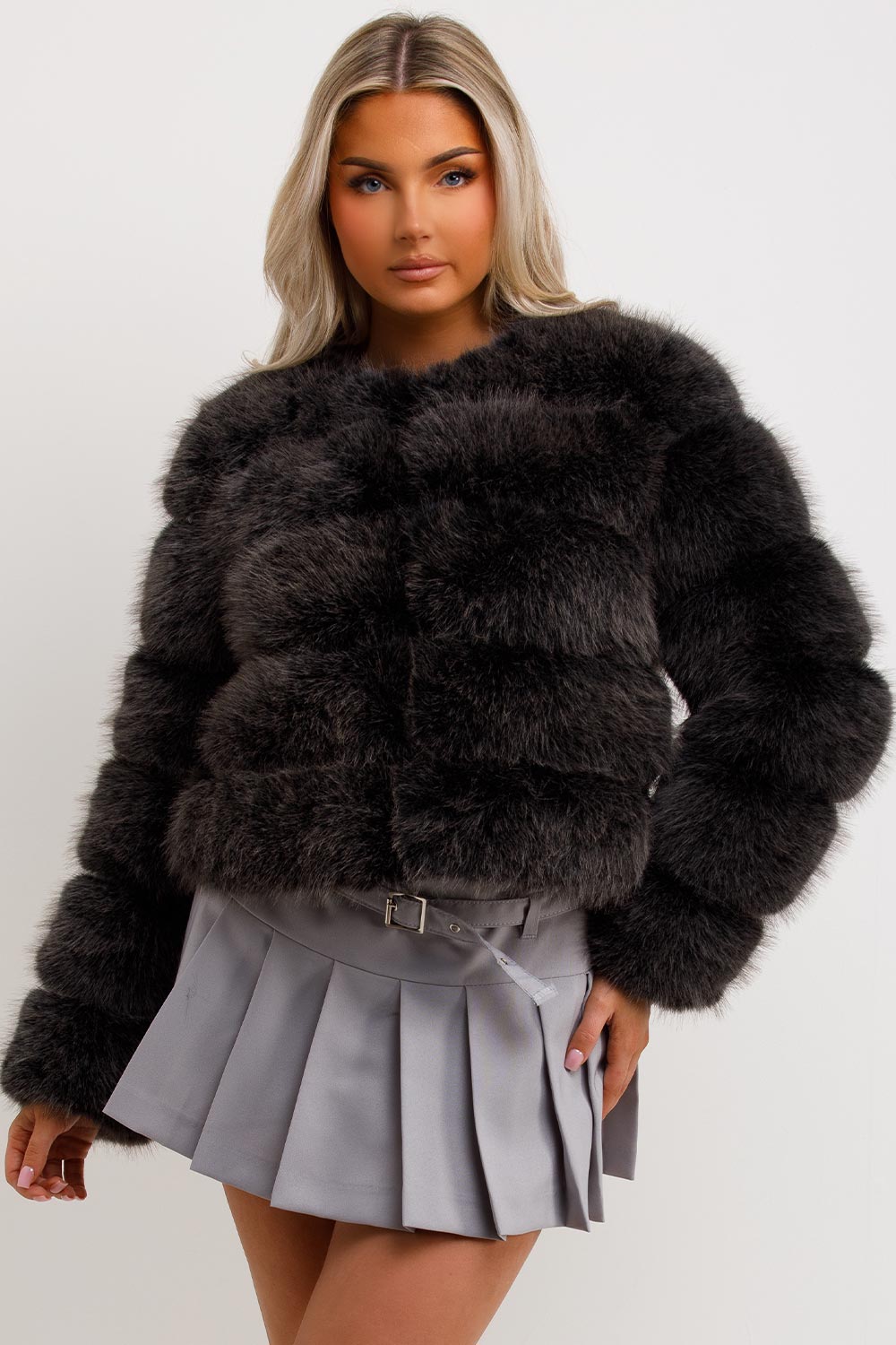 Faux Fur Bubble Coat Charcoal Grey | Xtralitty