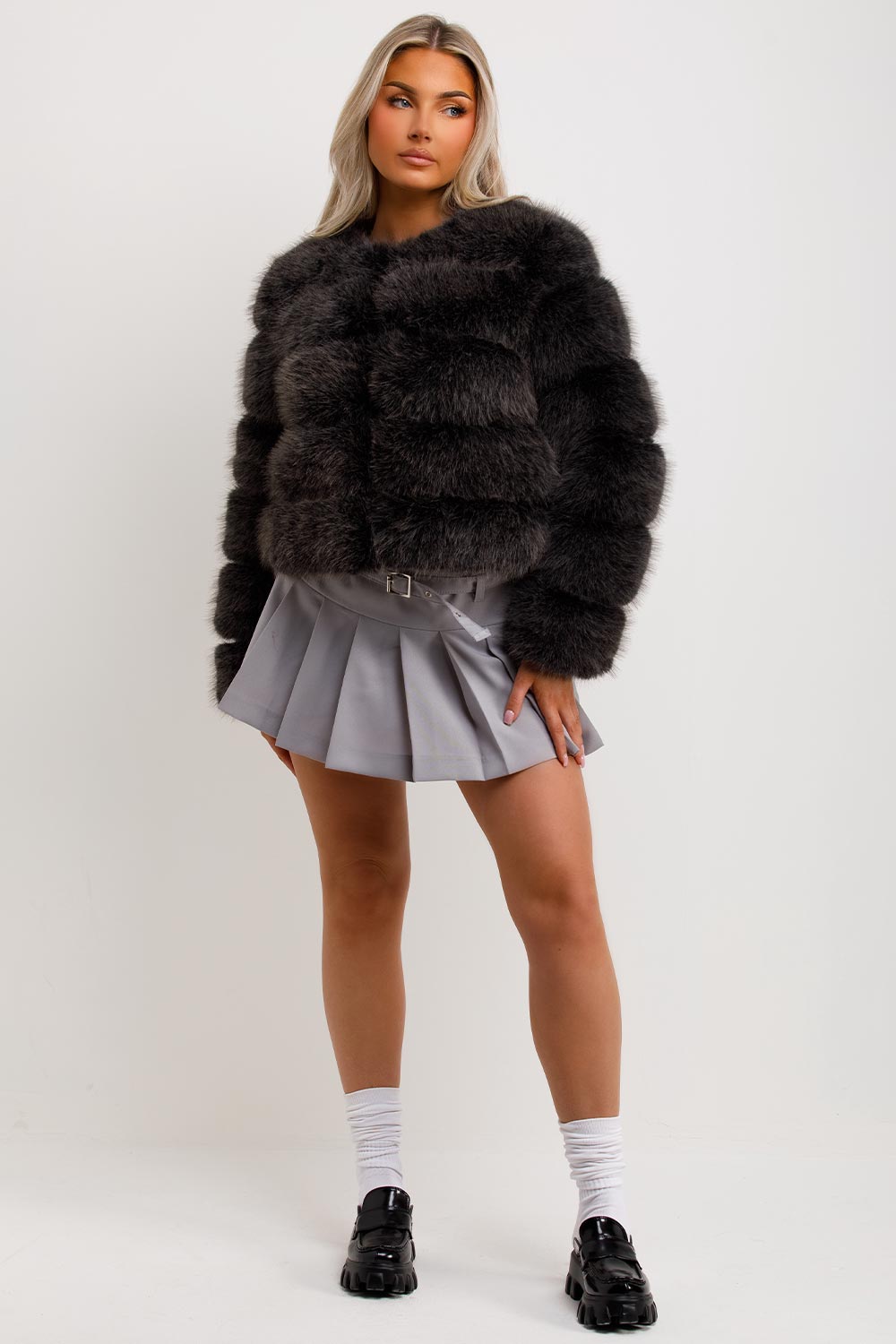 Faux Fur Bubble Coat Charcoal Grey | Xtralitty