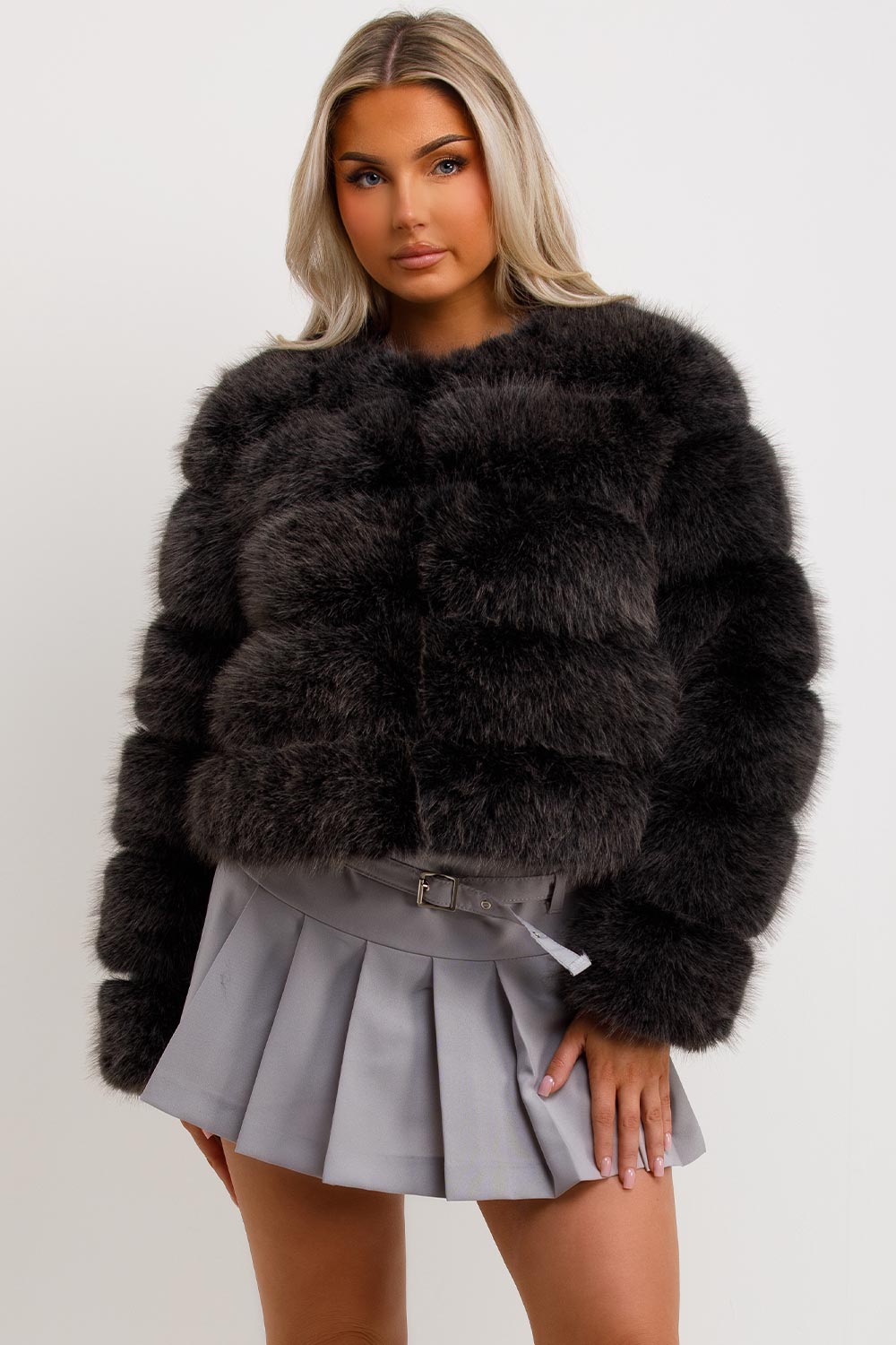 Faux Fur Bubble Coat Charcoal Grey | Xtralitty