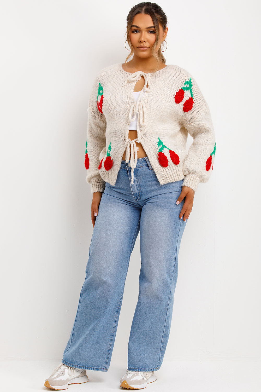 Cherry Knit Tie Front Cardigan Beige | Xtralitty
