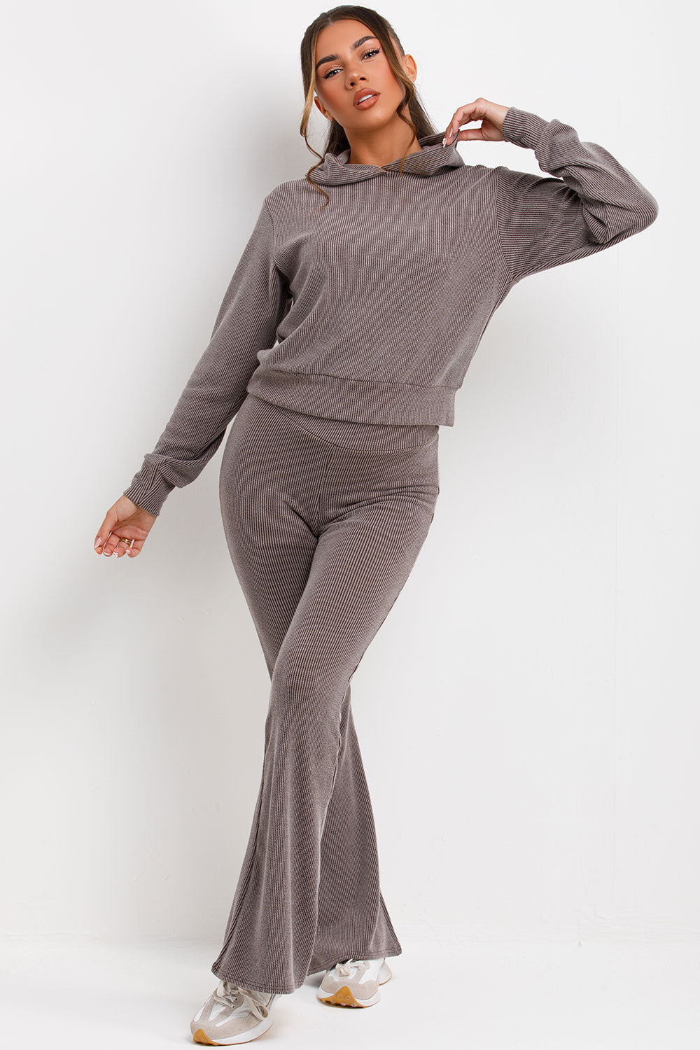 Crop Hoodie Tracksuit Lounge Set Chocolate | Xtralitty