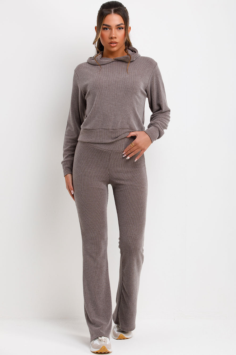 Crop Hoodie Tracksuit Lounge Set Chocolate | Xtralitty