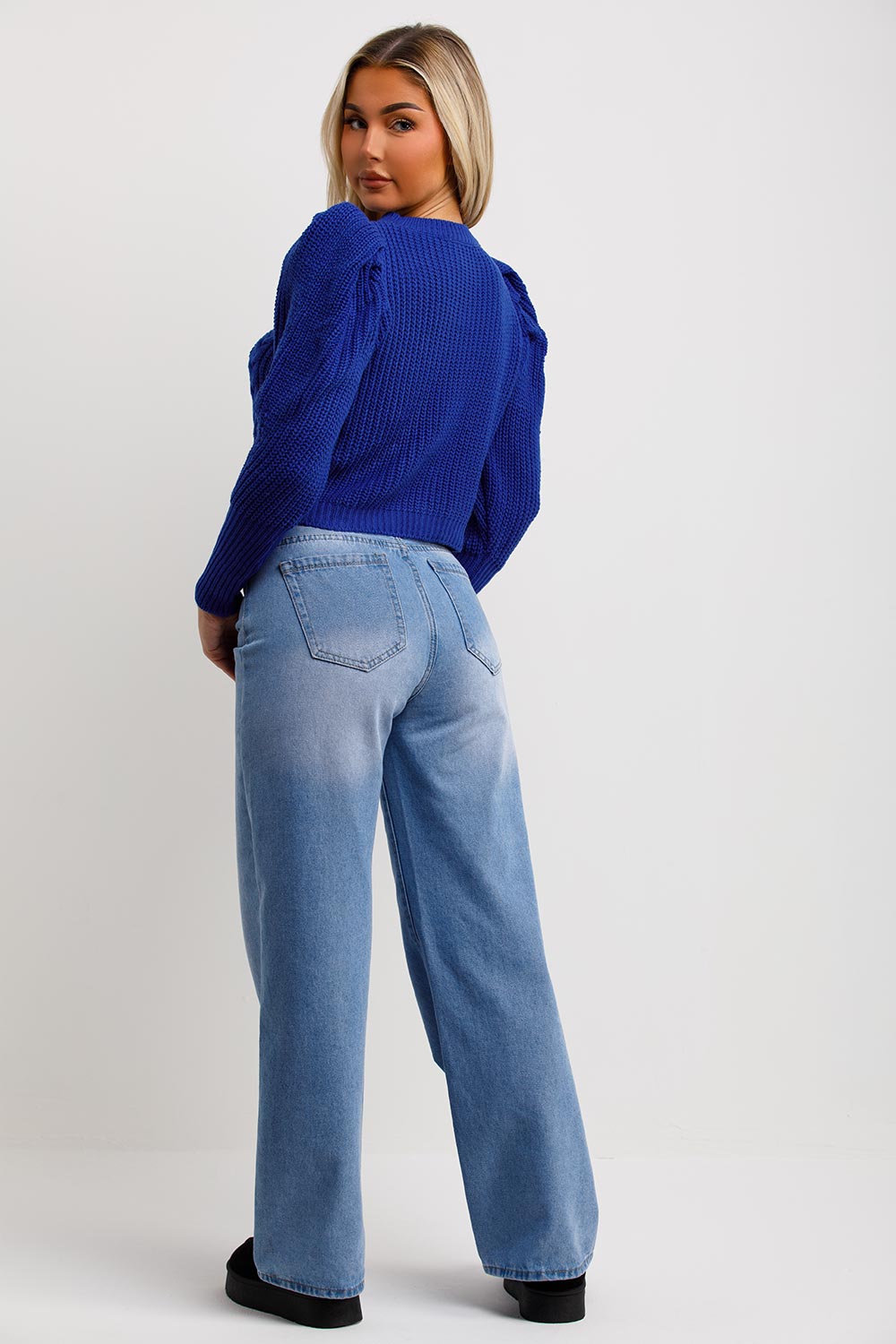 Knitted Jumper with Puff Sleeves Royal Blue | Xtralitty