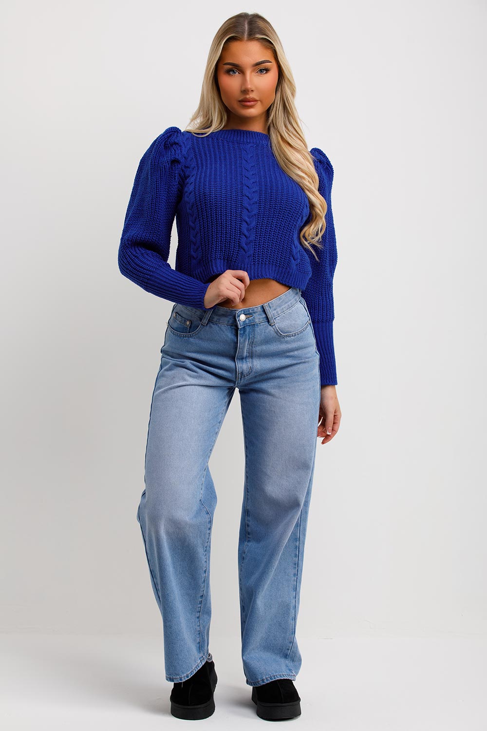 Knitted Jumper with Puff Sleeves Royal Blue | Xtralitty