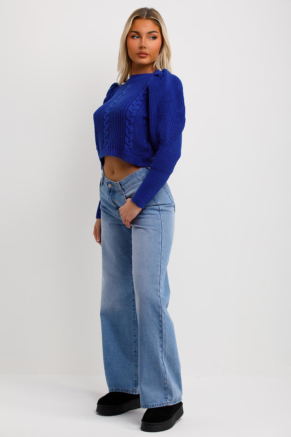 Knitted Jumper with Puff Sleeves Royal Blue | Xtralitty