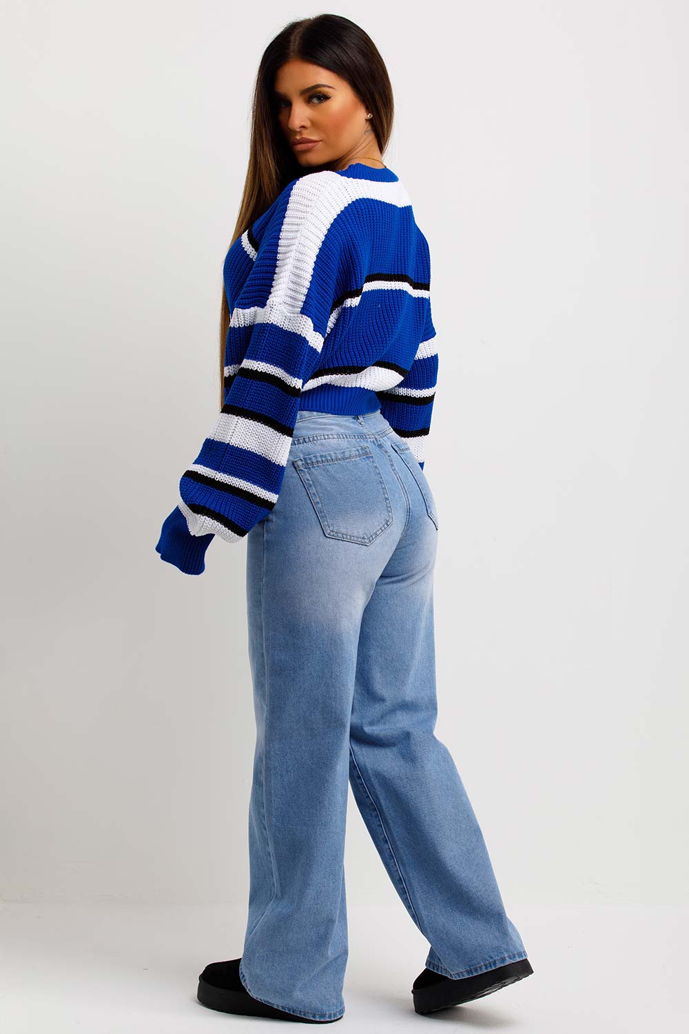 Crop Knitted Jumper with Stripes Royal Blue | Xtralitty