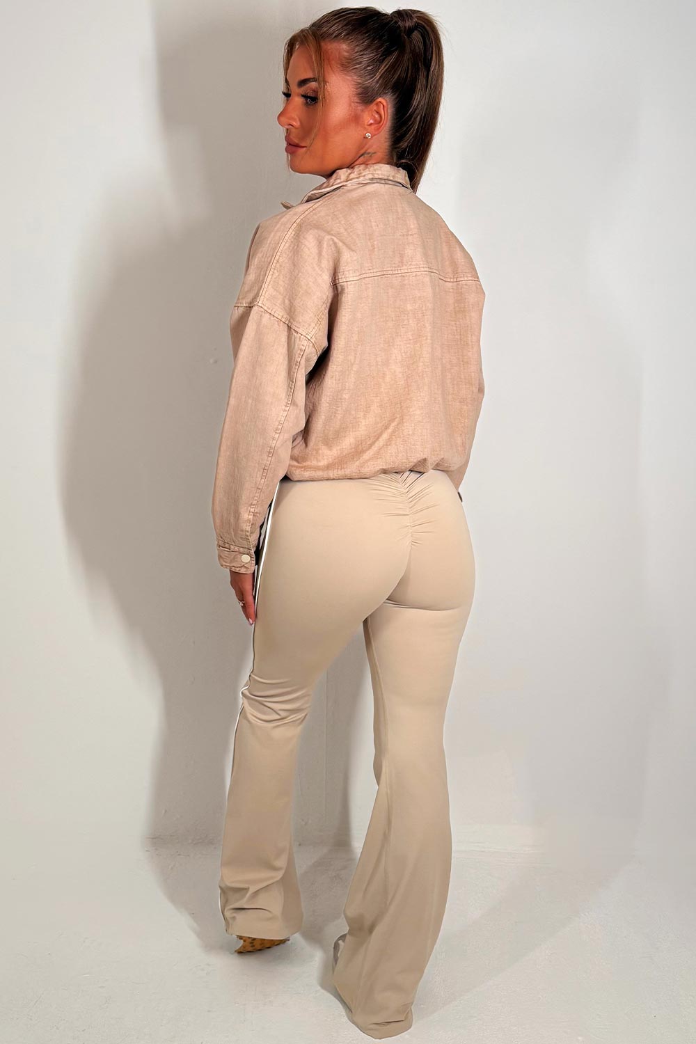 Crop Bomber Jacket Beige Acid Wash | Xtralitty