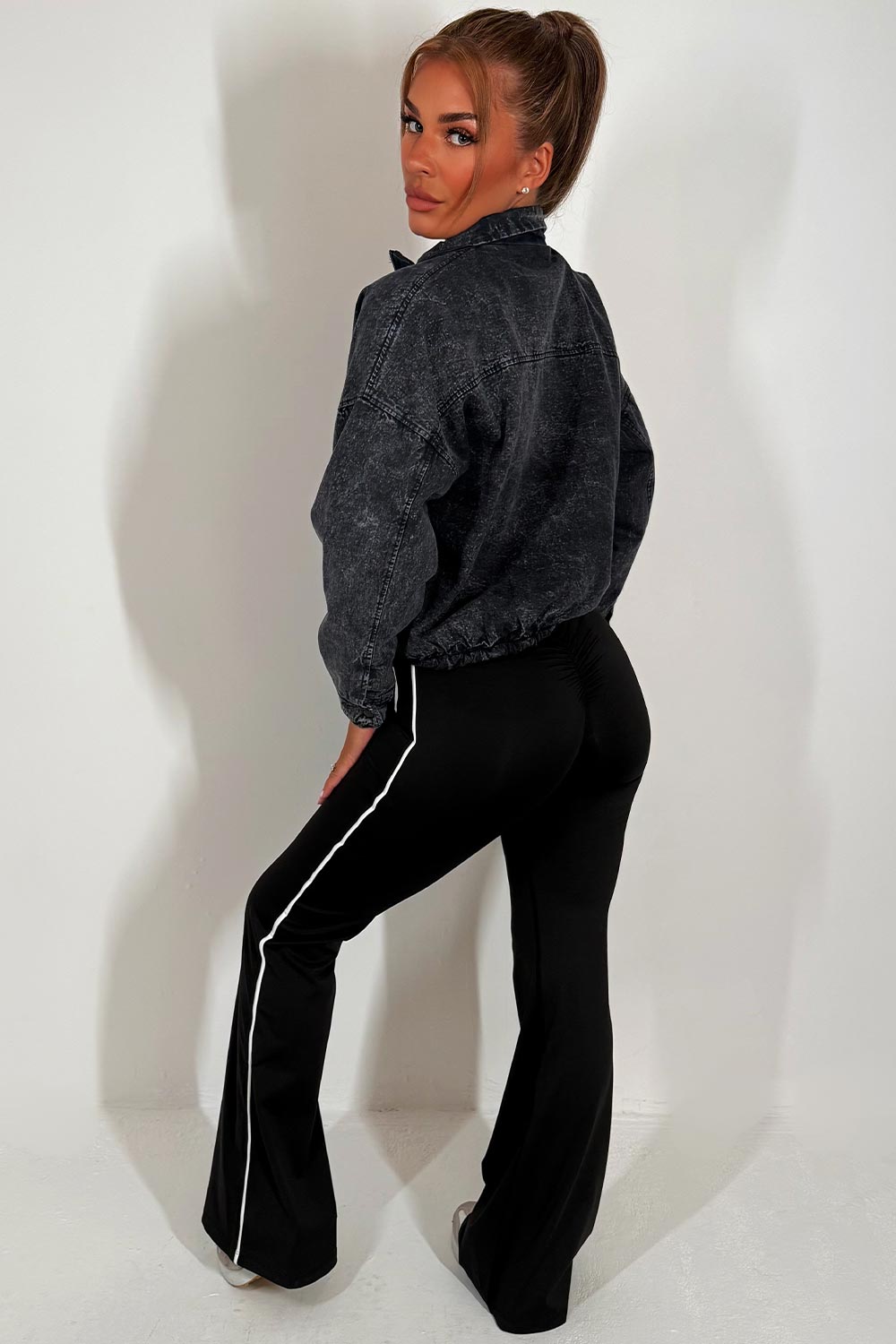 Crop Bomber Jacket Charcoal Acid Wash | Xtralitty