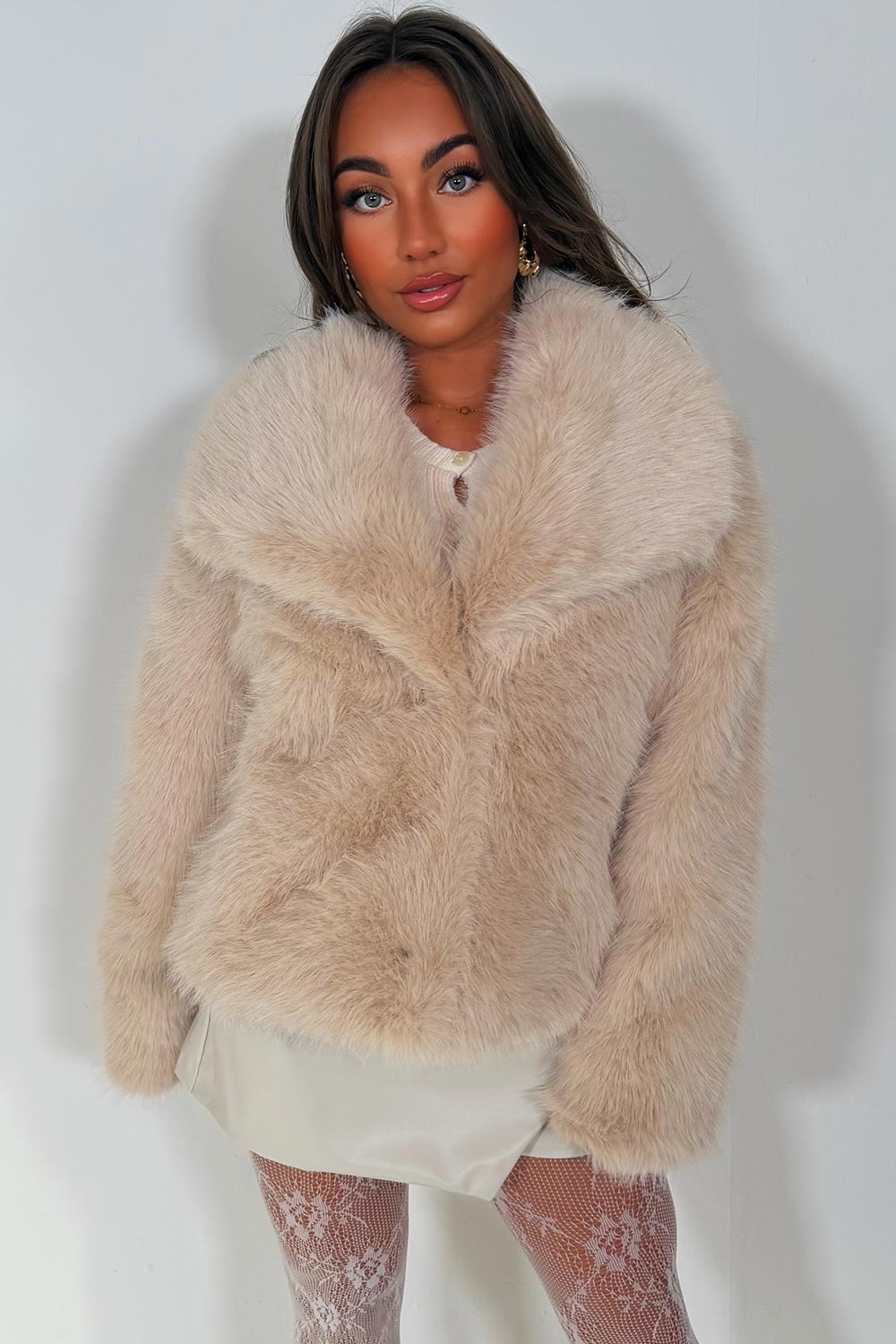 Faux Fur Jacket Collared Beige | Xtralitty