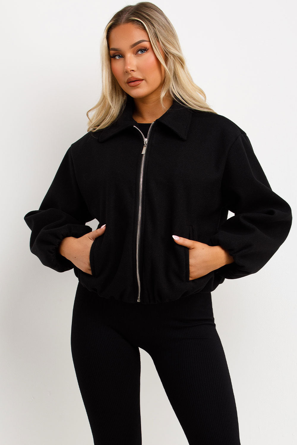 Puffed Bomber Jacket with Zip Black | Xtralitty