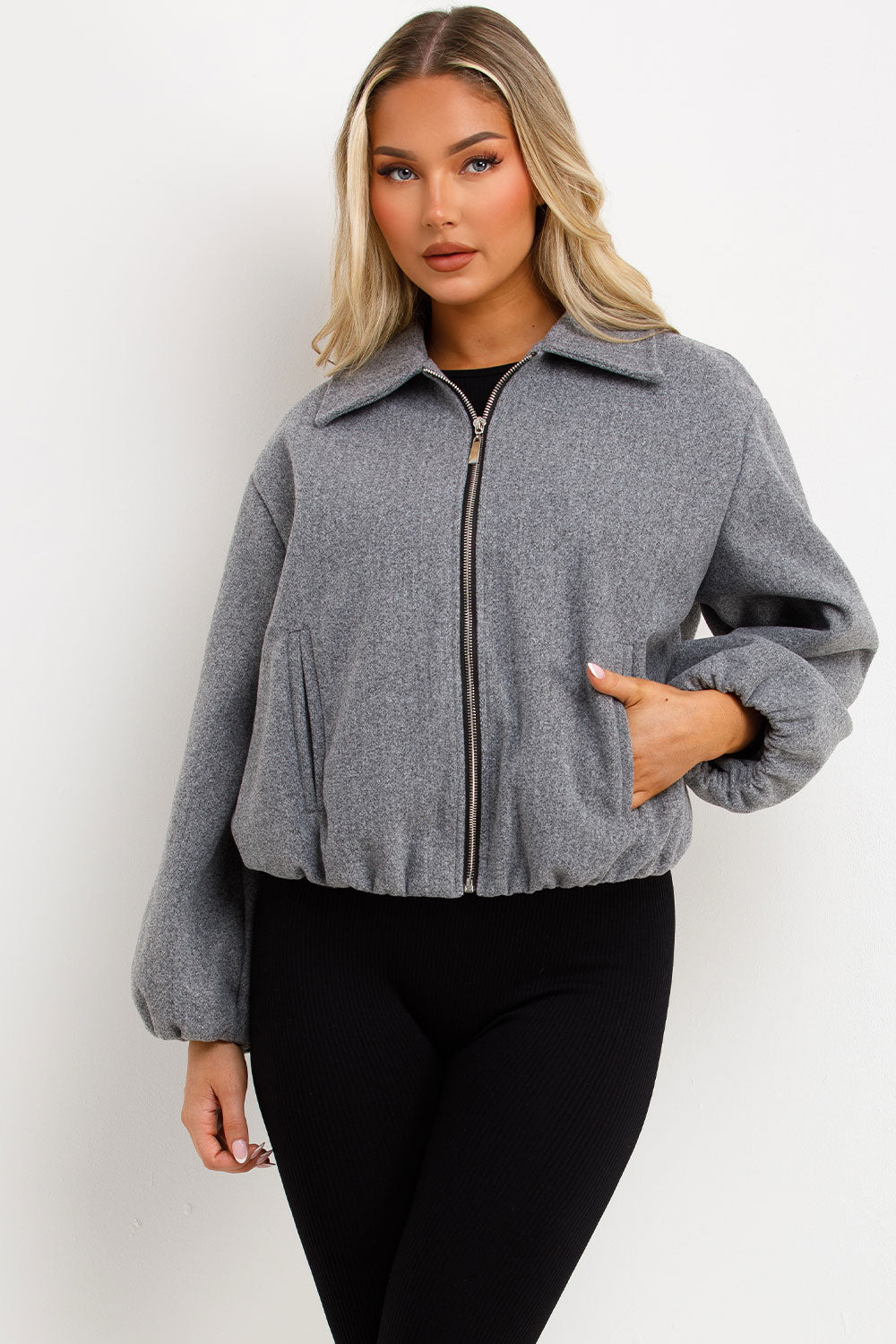 Puffed Bomber Jacket with Zip Grey | Xtralitty