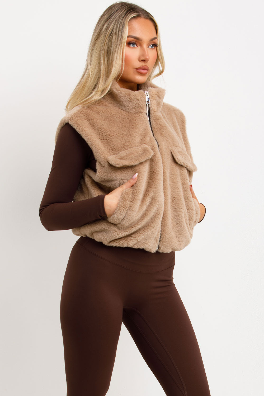 Teddy Gilet Cropped Beige | Xtralitty