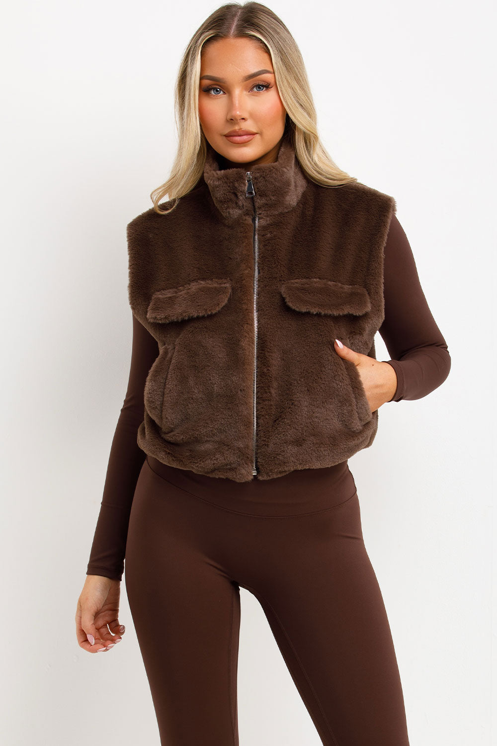 Teddy Gilet Cropped Brown | Xtralitty