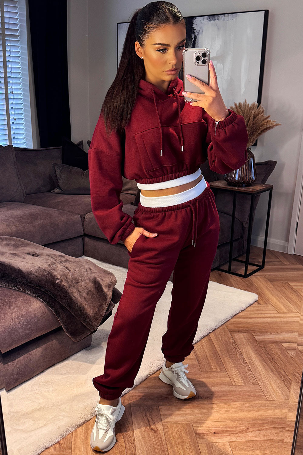 Crop Hoodie and Joggers Tracksuit Ribbed Hem Bur | Xtralitty