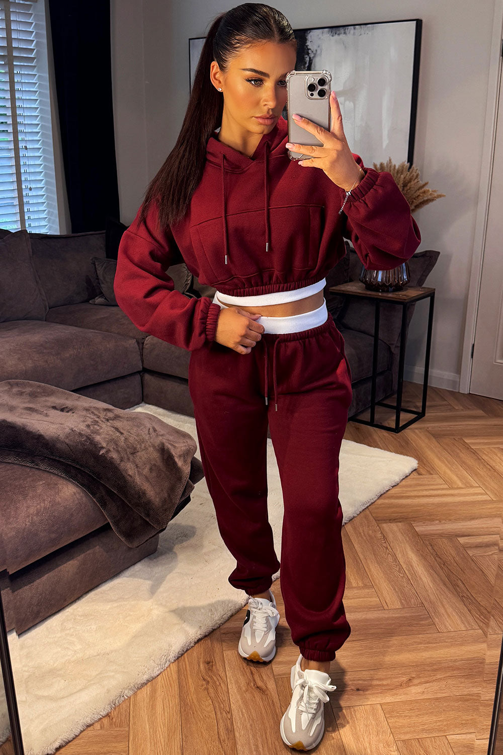 Crop Hoodie and Joggers Tracksuit Ribbed Hem Bur | Xtralitty