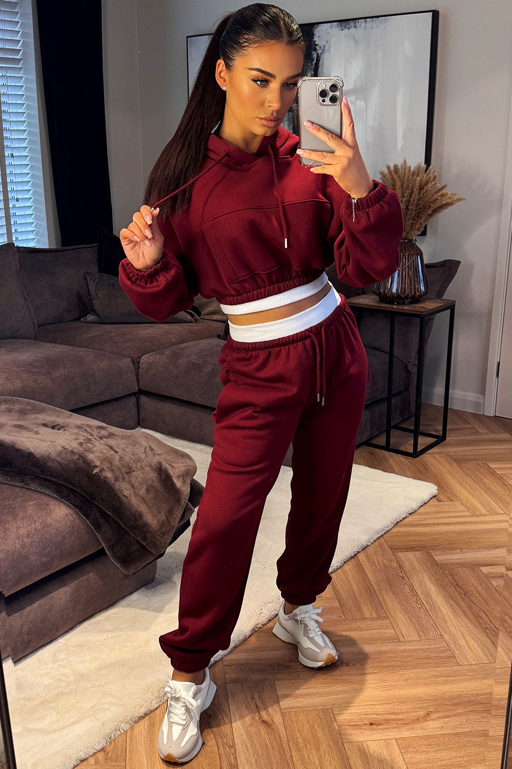 Crop Hoodie and Joggers Tracksuit Ribbed Hem Bur | Xtralitty