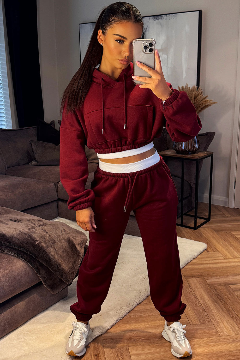 Crop Hoodie and Joggers Tracksuit Ribbed Hem Bur | Xtralitty