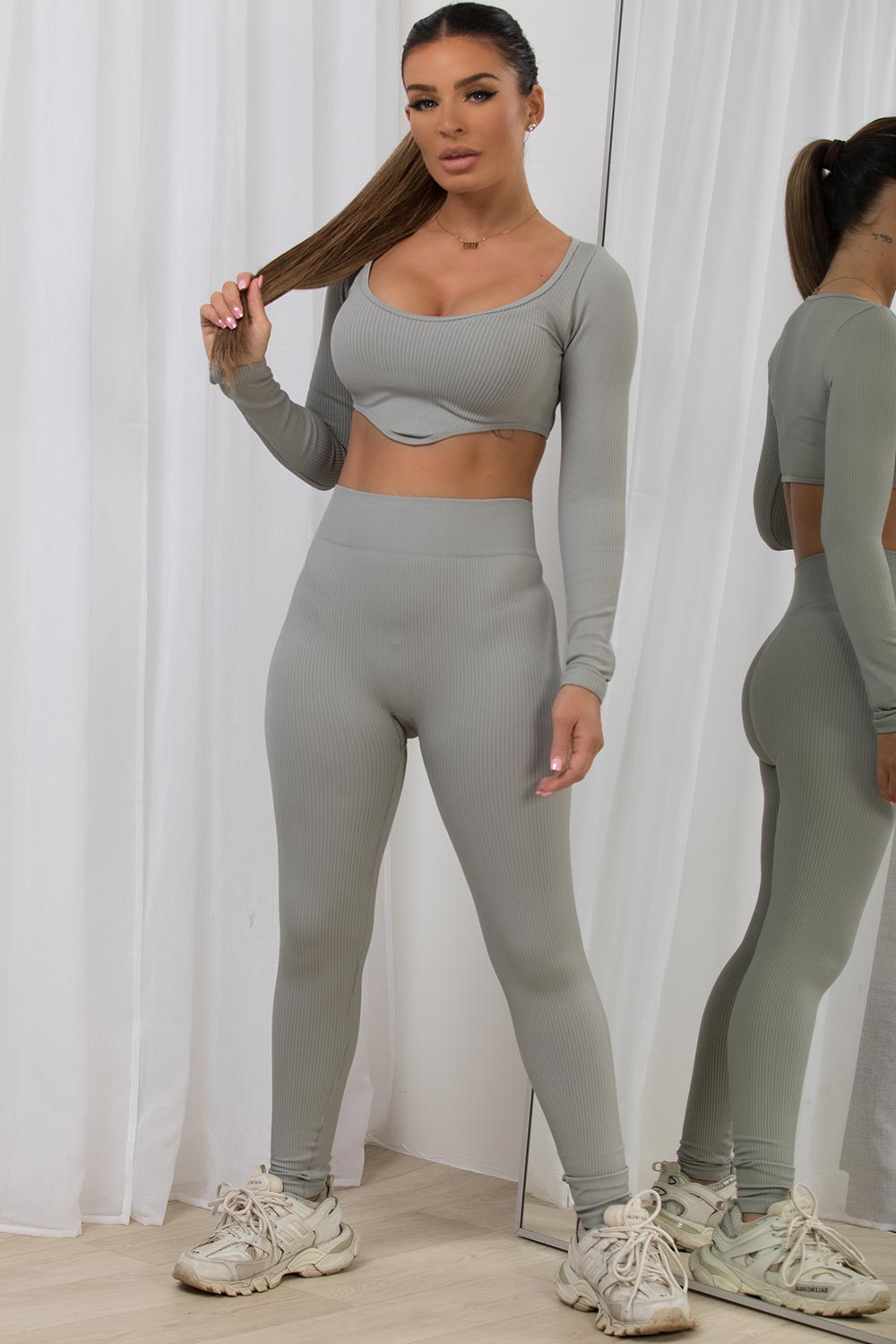 Rib Contour Loungewear Set Grey | Xtralitty