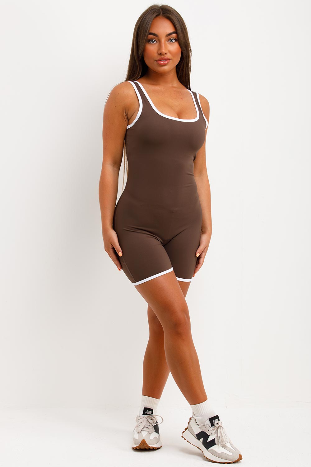 Playsuit with Contrast Trim Brown | Xtralitty