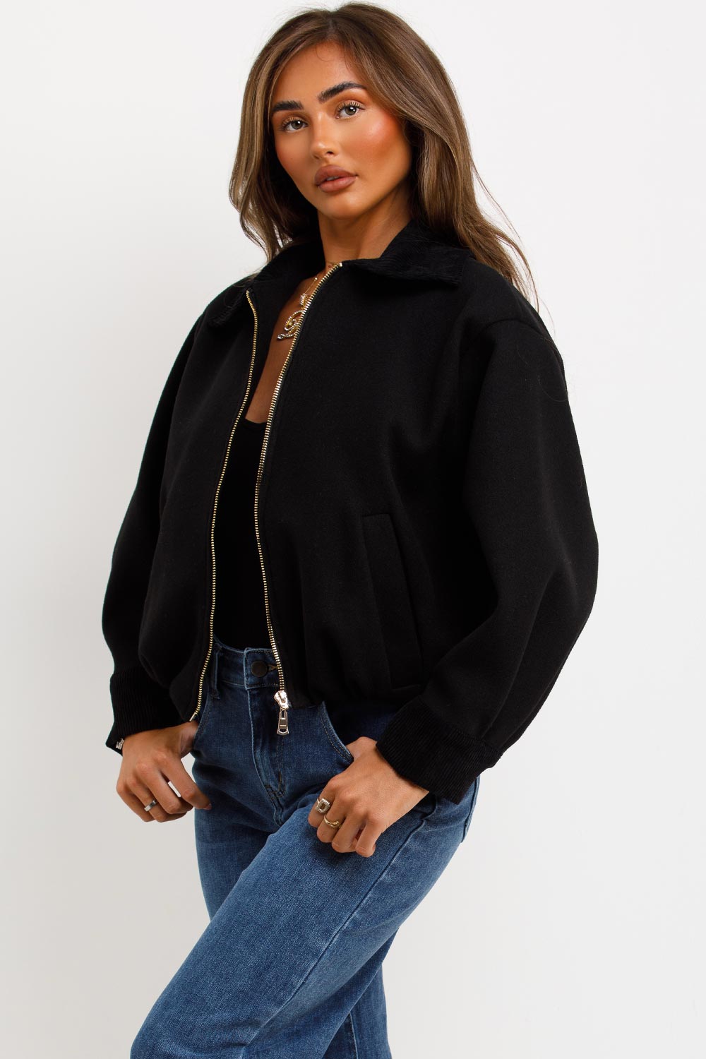 Shorts Bomber Jacket with Collar Black | Xtralitty