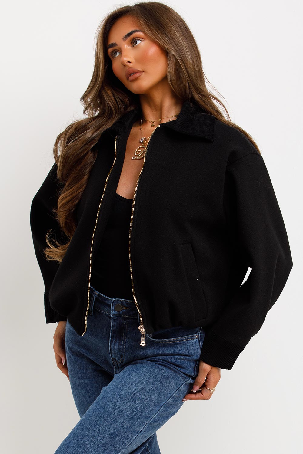 Shorts Bomber Jacket with Collar Black | Xtralitty