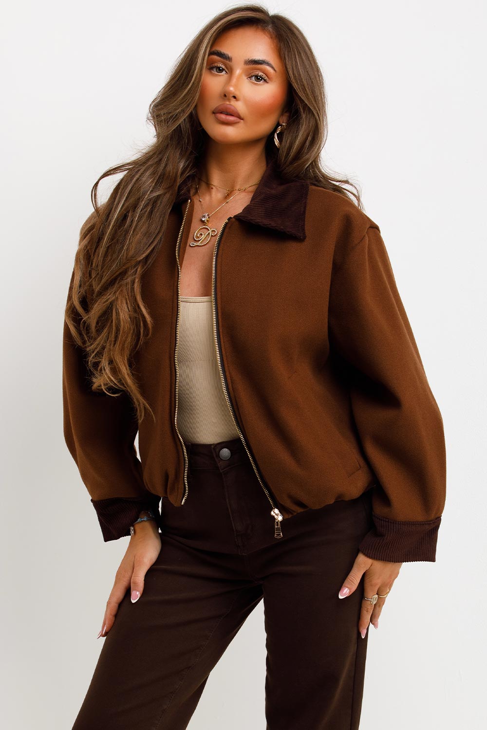 Shorts Bomber Jacket with Collar Brown | Xtralitty