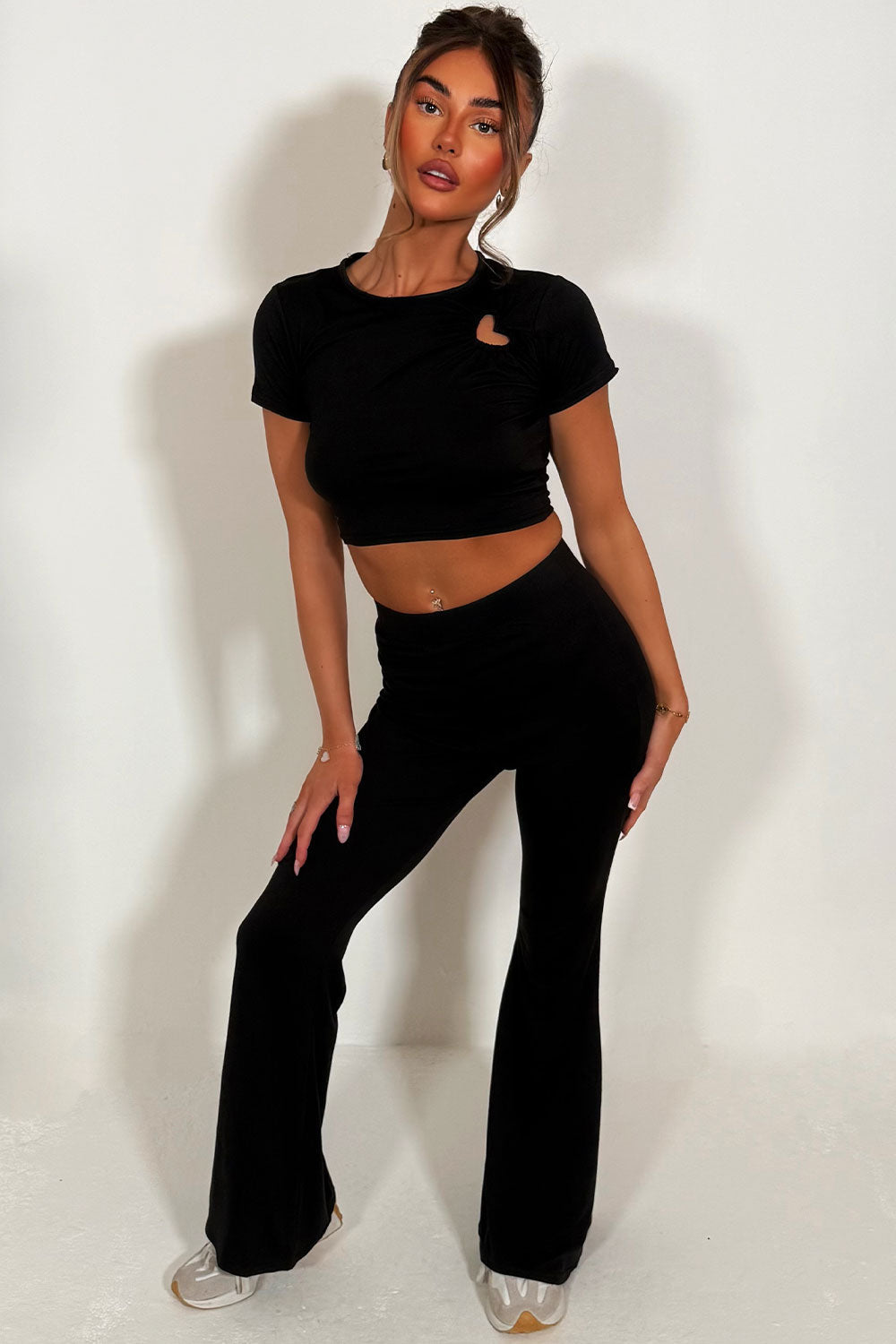 Flared Trouser and Top Co Ord Set Black | Xtralitty