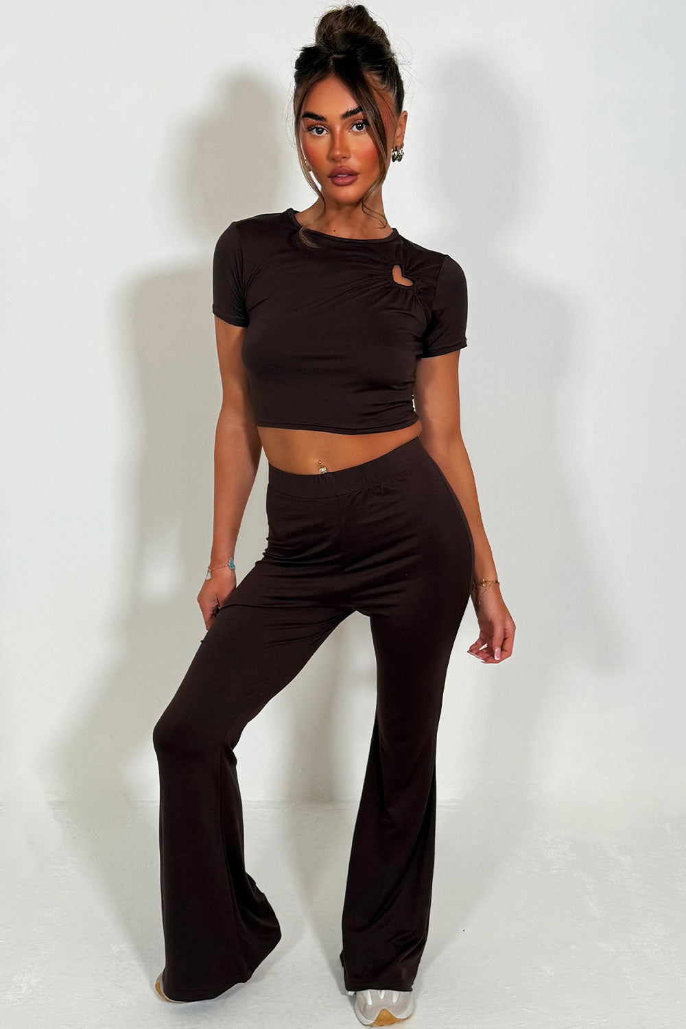 Flared Trouser and Top Co Ord Set Brown | Xtralitty