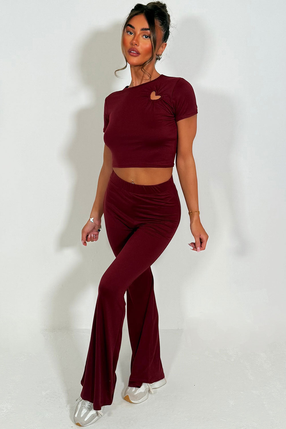 Flared Trouser and Top Co Ord Set Burgundy | Xtralitty