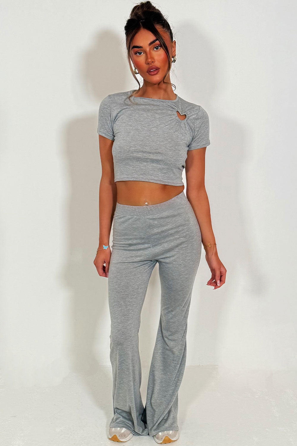 Flared Trouser and Top Co Ord Set Grey | Xtralitty