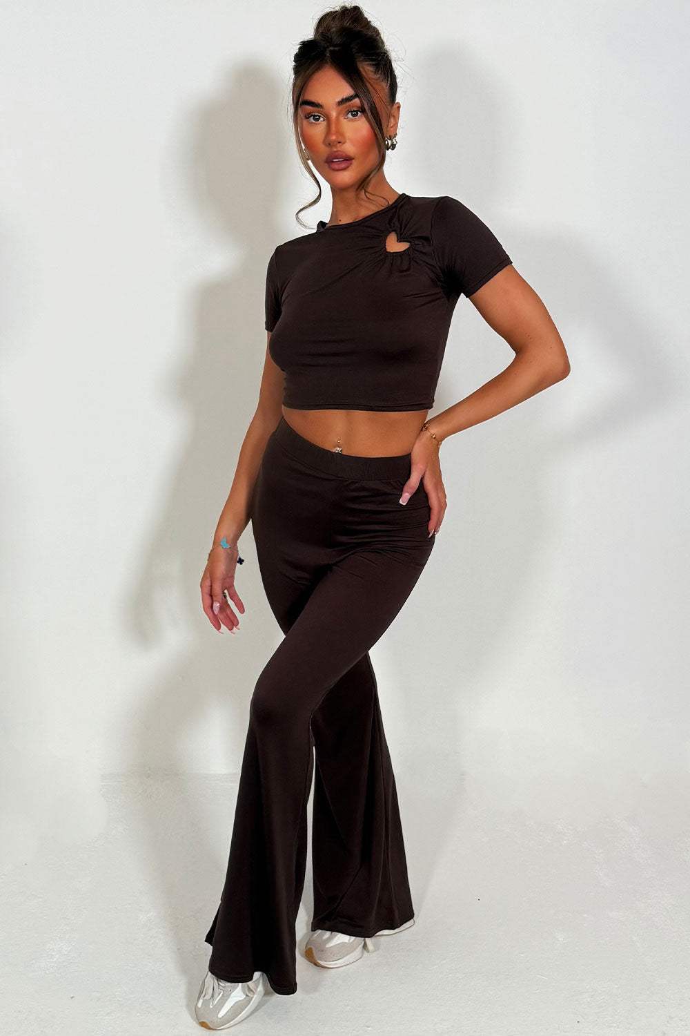 Flared Trouser and Top Co Ord Set Brown | Xtralitty