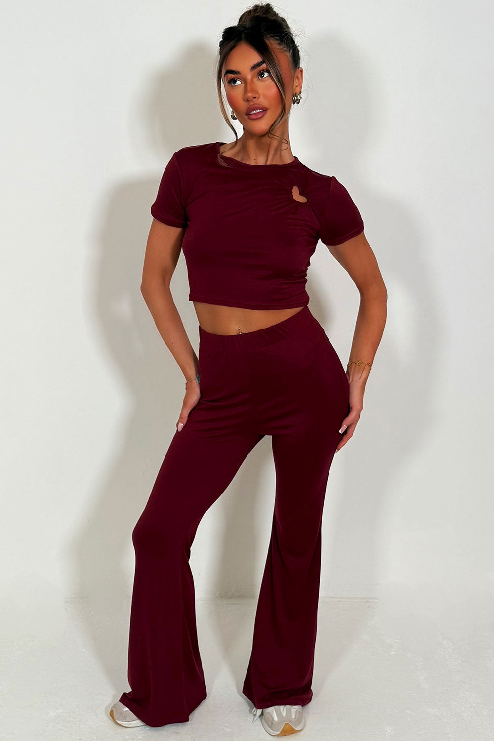 Flared Trouser and Top Co Ord Set Burgundy | Xtralitty