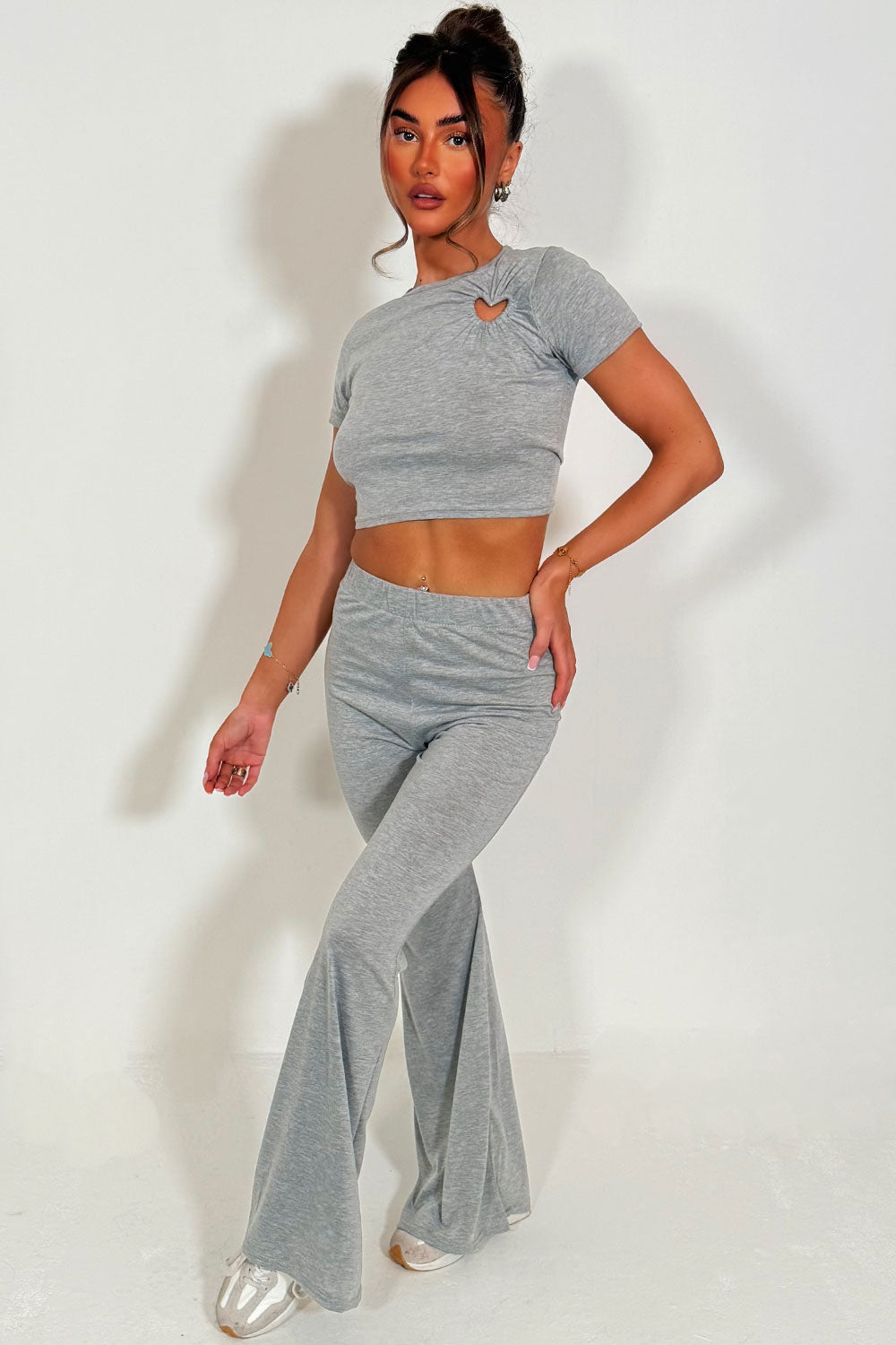 Flared Trouser and Top Co Ord Set Grey | Xtralitty