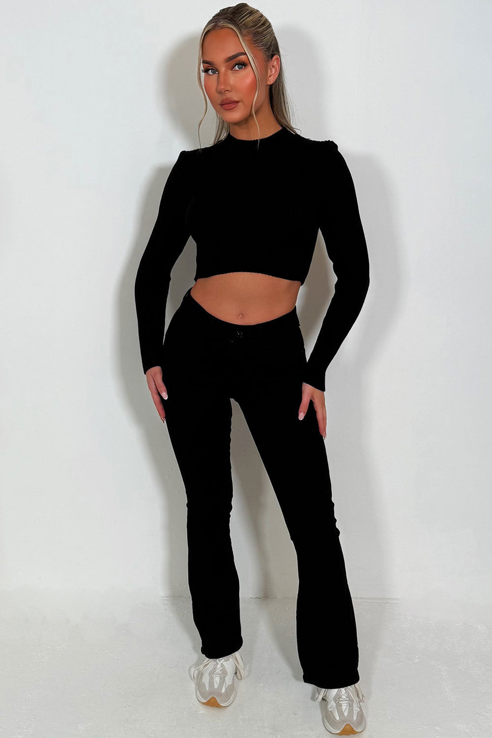 Crop Knitted Jumper with Long Sleeves Black | Xtralitty