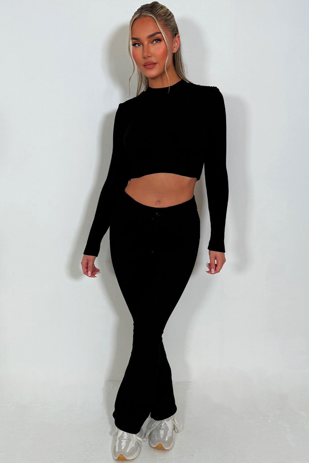 Crop Knitted Jumper with Long Sleeves Black | Xtralitty