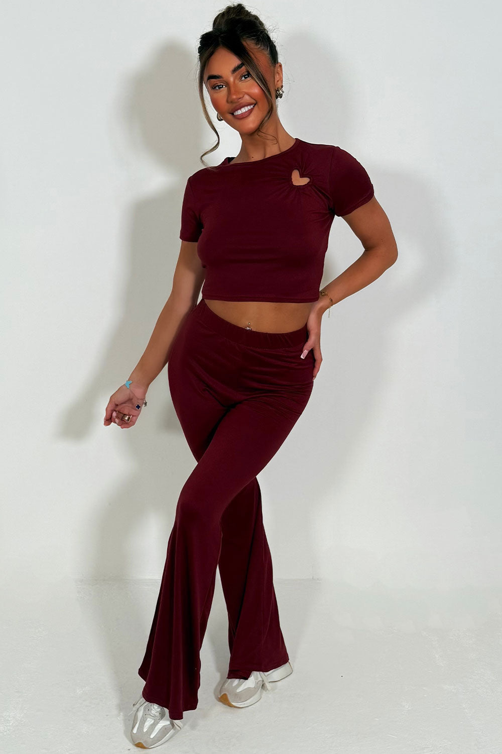Flared Trouser and Top Co Ord Set Burgundy | Xtralitty
