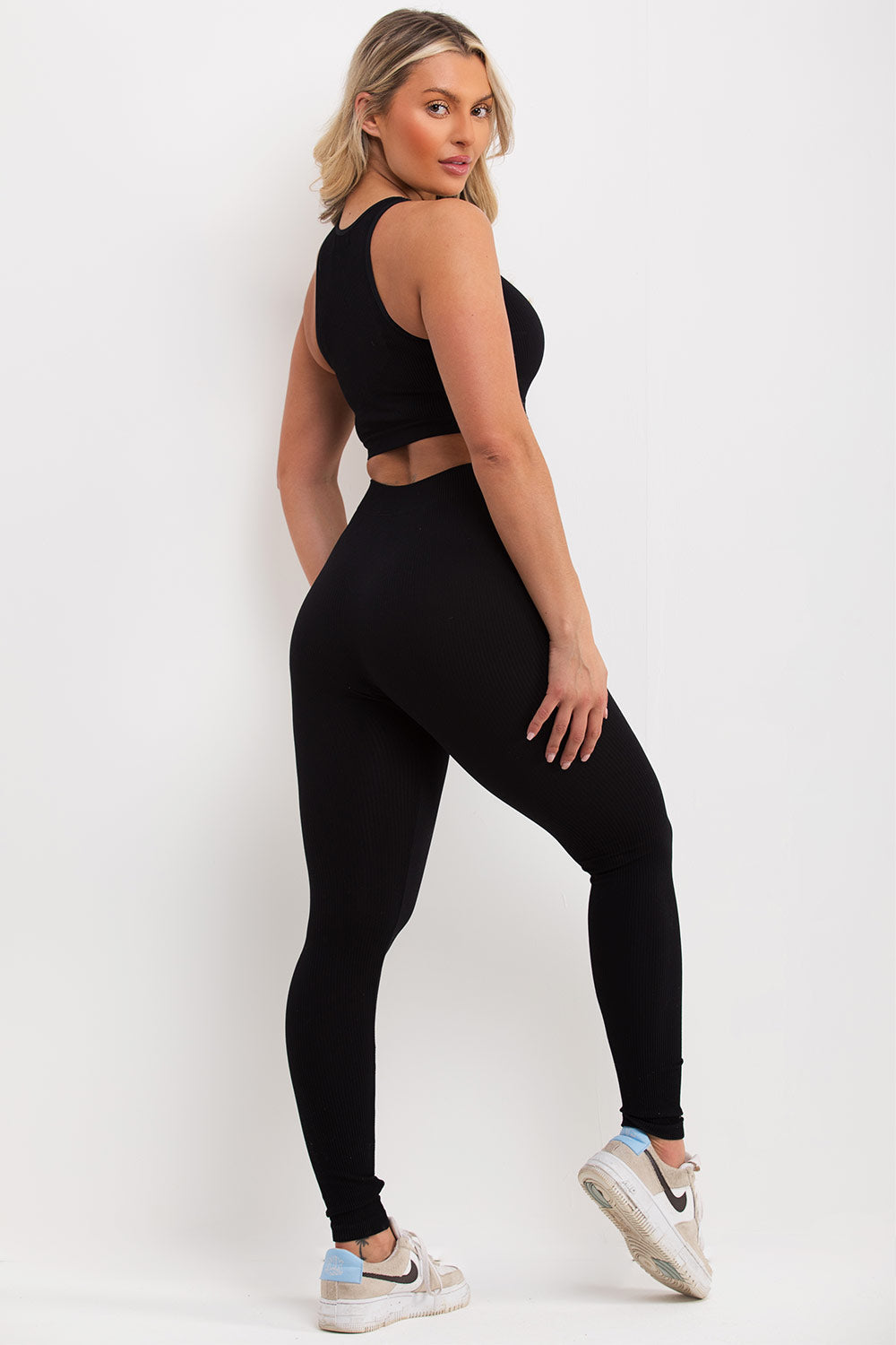 Ribbed Leggings and Crop Top Co Ord Set Black | Xtralitty