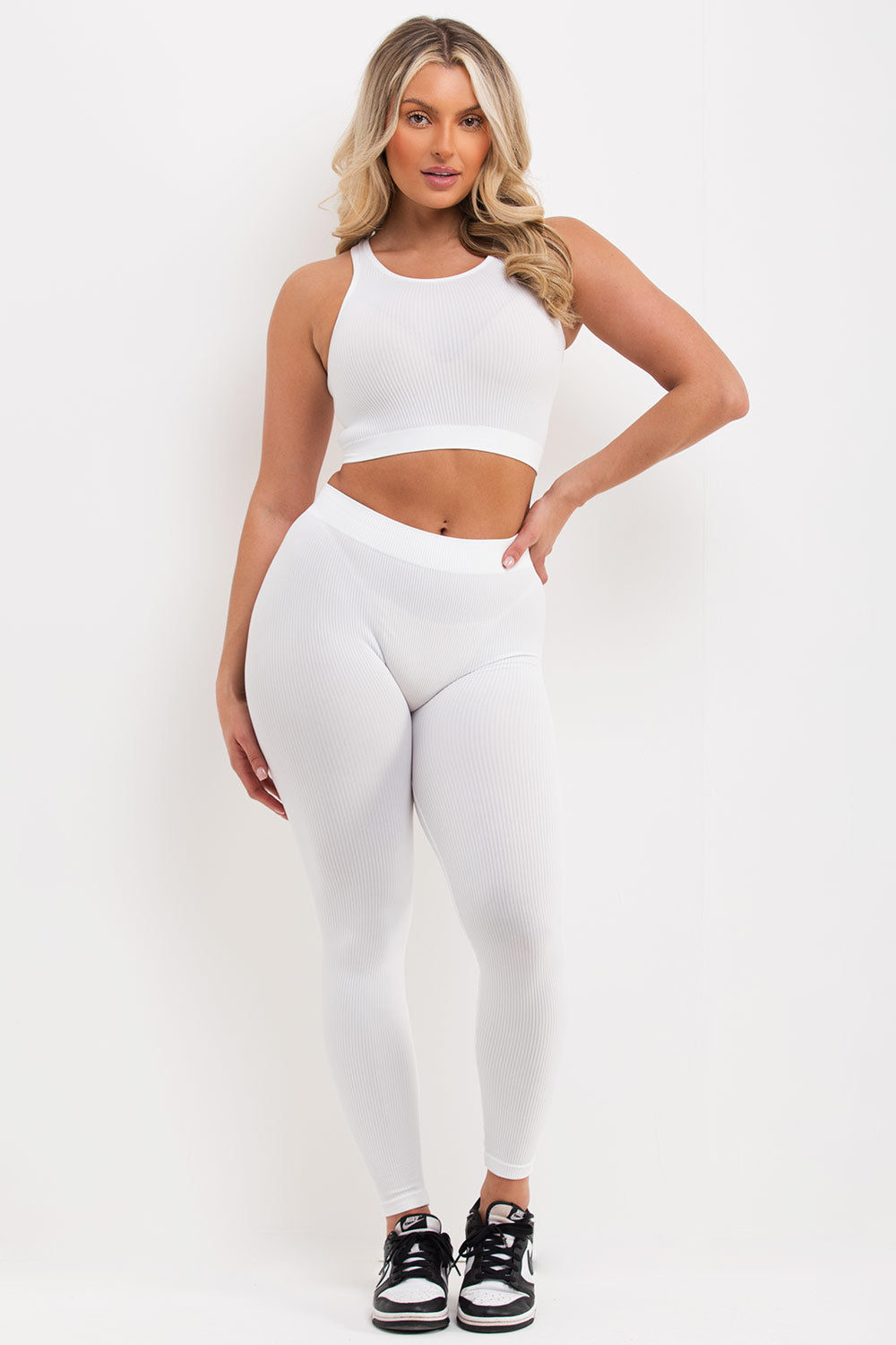 Ribbed Leggings and Crop Top Co Ord Set White | Xtralitty