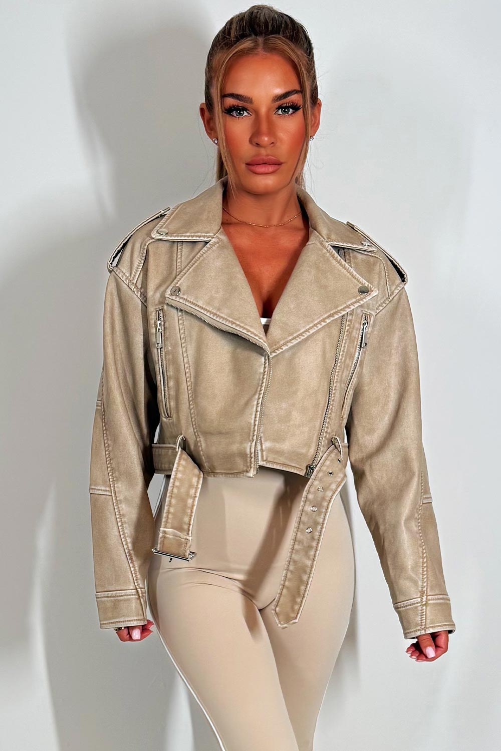 Faux Leather Jacket Beige | Xtralitty