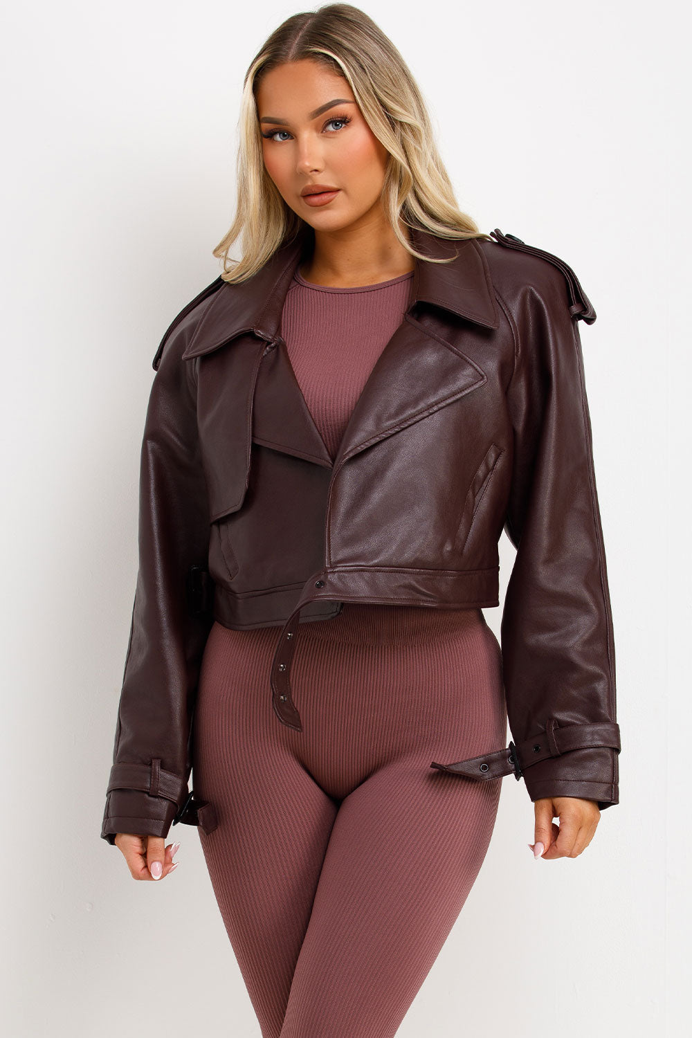Burgundy Faux Leather Jacket with Tabs | Xtralitty