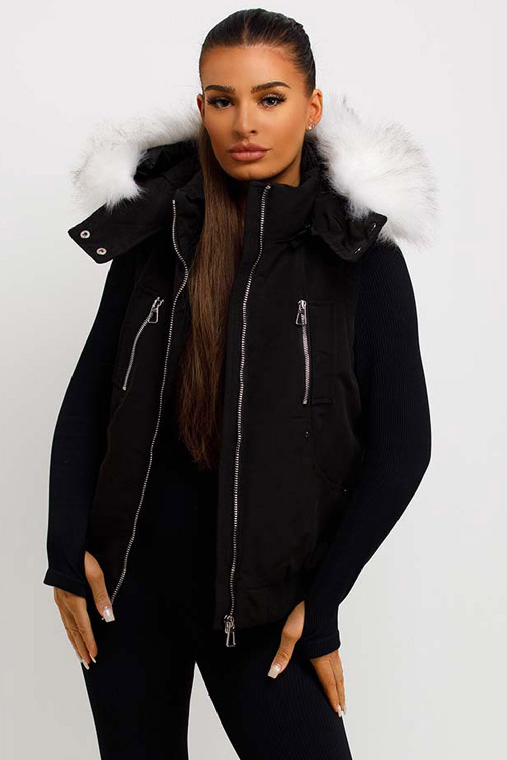 Black Gilet with Faux Fur Hood | Xtralitty