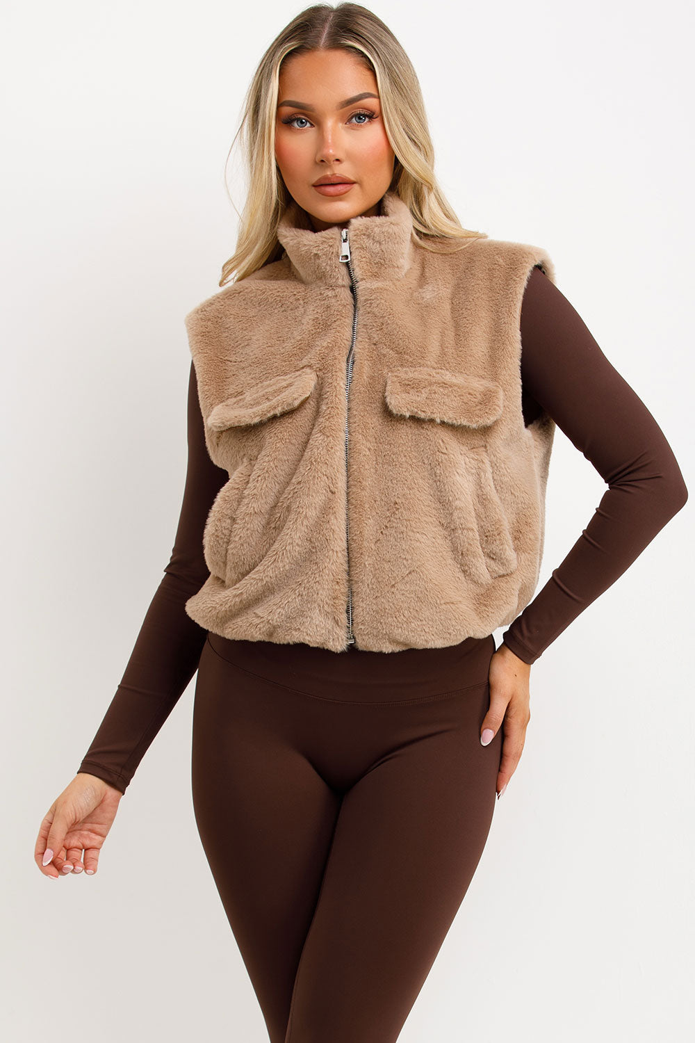 Teddy Gilet Cropped Beige | Xtralitty
