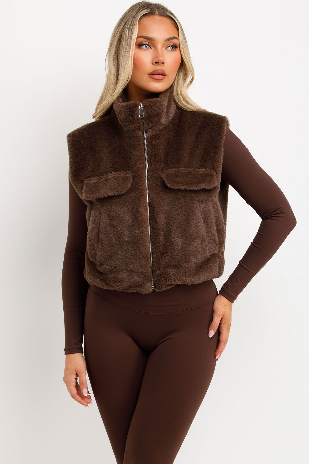 Teddy Gilet Cropped Brown | Xtralitty