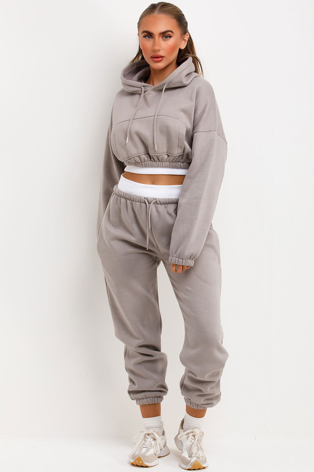 Crop Hoodie and Joggers Tracksuit Ribbed Hem Dov | Xtralitty