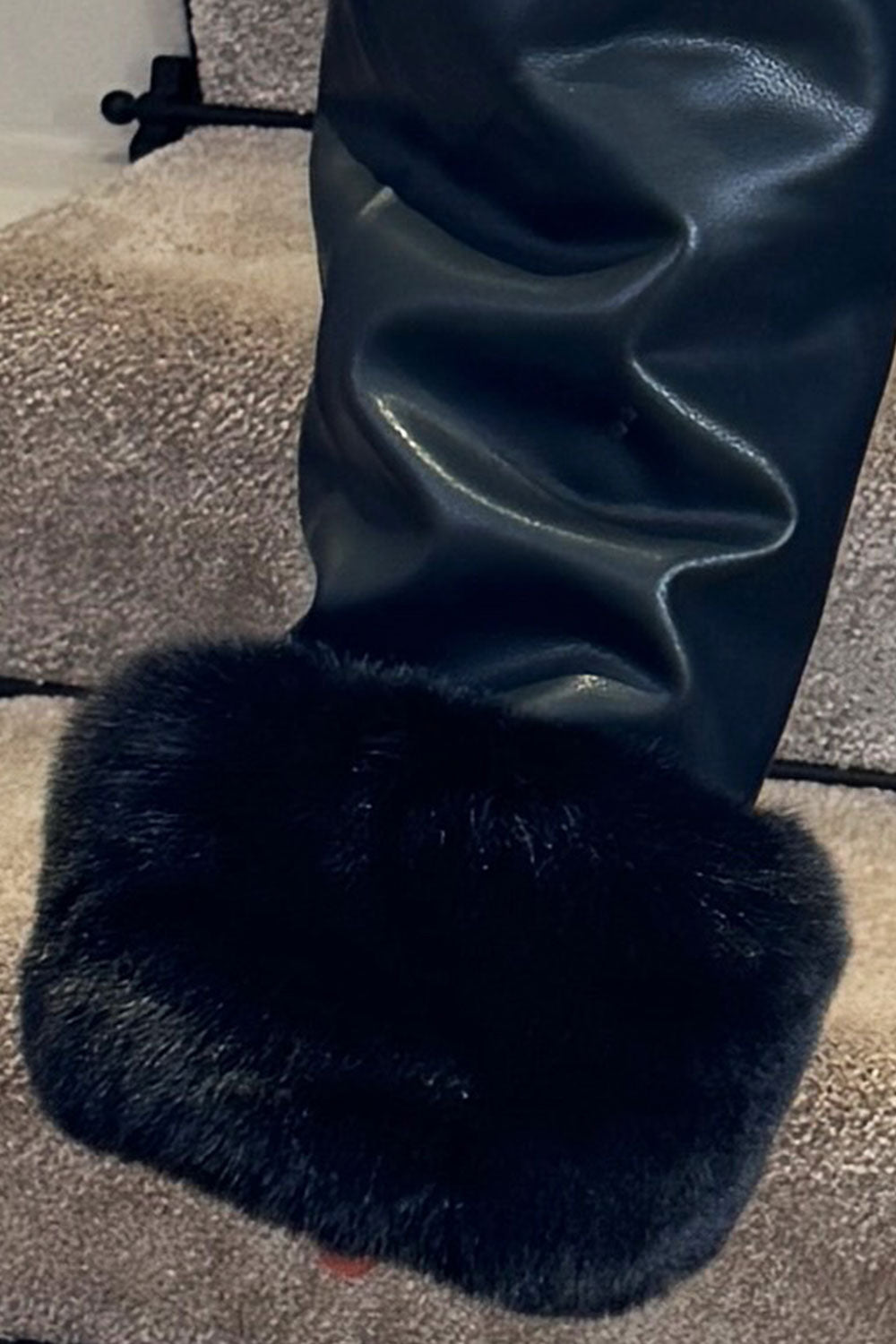 Faux Fur Bomber Jacket in Faux Leather Black | Xtralitty