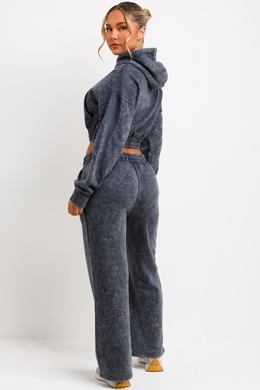 Crop Zip Up Hoodie and Joggers Tracksuit Set Gre | Xtralitty